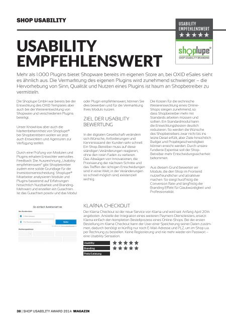 SHOP USABILITY AWARD - Magazin 2014