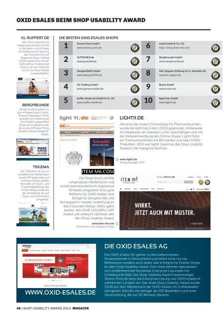 SHOP USABILITY AWARD - Magazin 2014