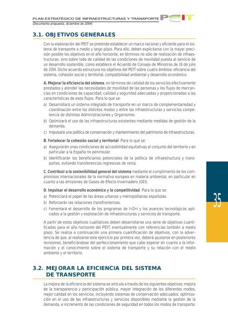 concretar los objetivos del peit - Plan EstratÃ©gico de Infraestructuras ...