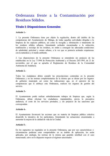 Ordenanza frente a la ContaminaciÃ³n por Residuos SÃ³lidos. - Limasa