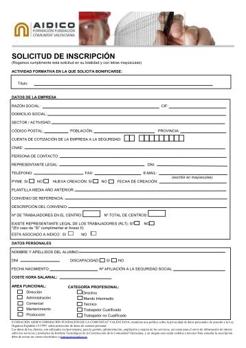 SOLICITUD DE INSCRIPCIÃN - aidico