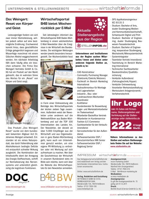 Wirtschaftsregion Hohenlohe | wirtschaftinform.de 03.2015