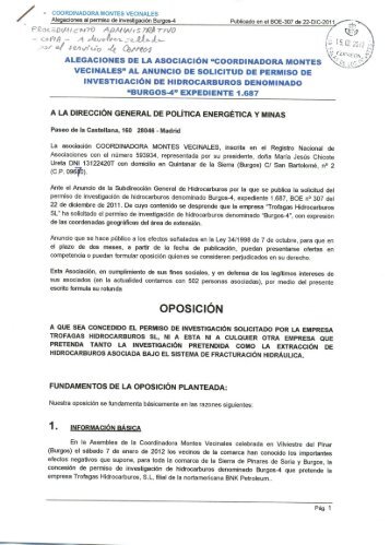 ALEGACIONES cuya copia se adjunta - No al Fracking en Cantabria