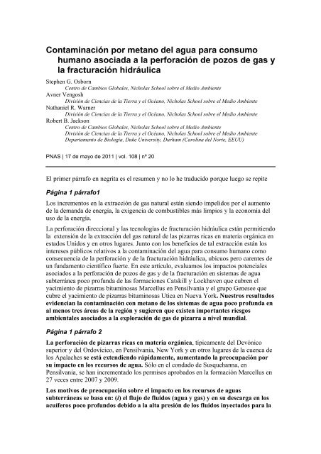 contaminación por metano en aguas subterráneas