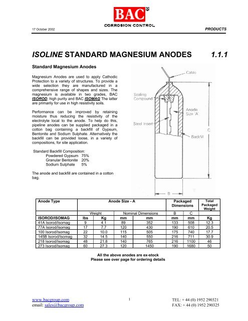 ISOLINE STANDARD MAGNESIUM ANODES 1.1.1