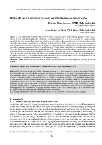 Timbre de um instrumento musical: caracterizaÃ§Ã£o e representaÃ§Ã£o