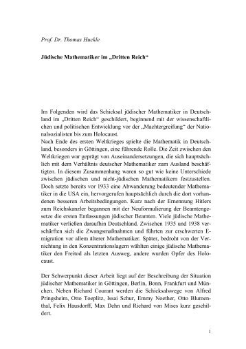 Prof. Dr. Thomas Huckle Jüdische Mathematiker im „Dritten Reich ...
