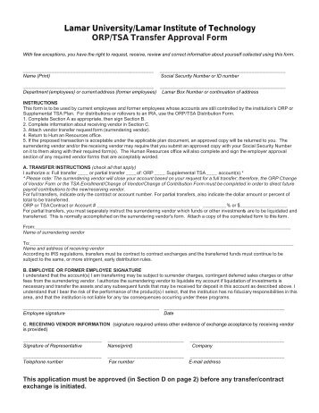 ORP/TSA Transfer Approval Form - Lamar University