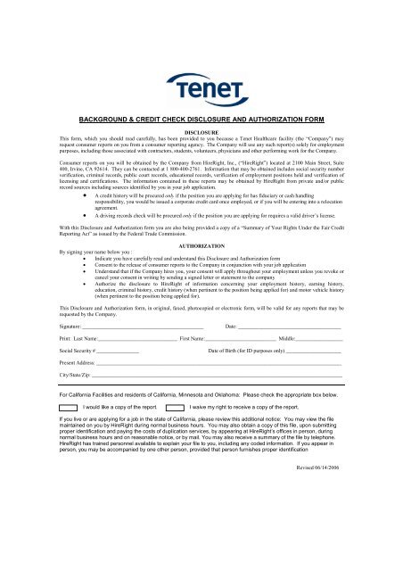 background & credit check disclosure and authorization form