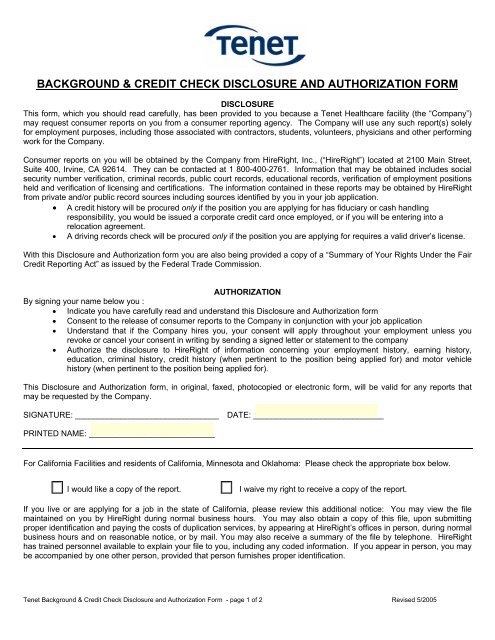 background & credit check disclosure and authorization form