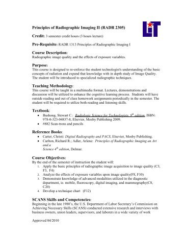 RADR 2305 PRINCIPLES OF RADIOGRAPHIC IMAGING II