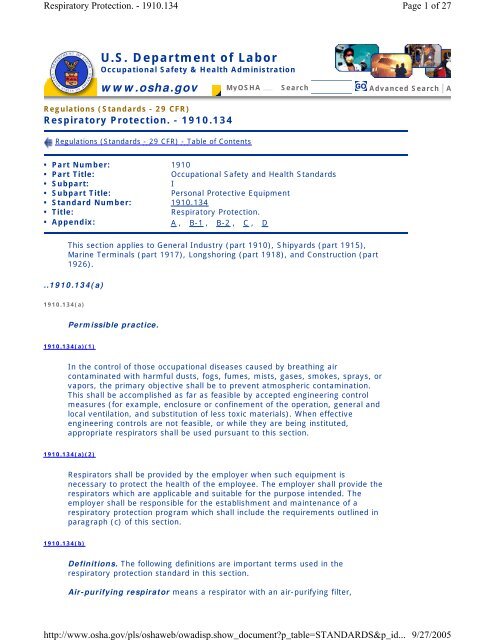 OSHA, Respiratory Standard 1910.134 - Air Systems International