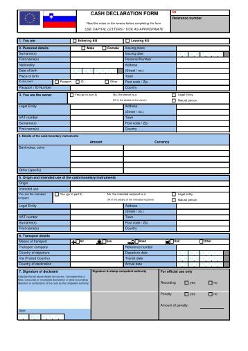 CASH DECLARATION FORM