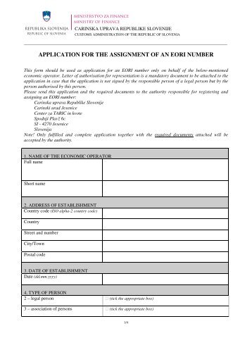 application for the assignment of an eori number - Carinska uprava ...