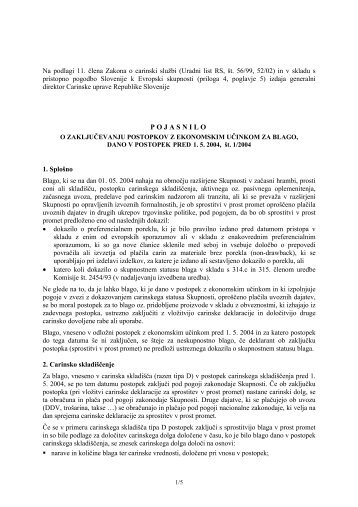 POJASNILO - Carinska uprava Republike Slovenije
