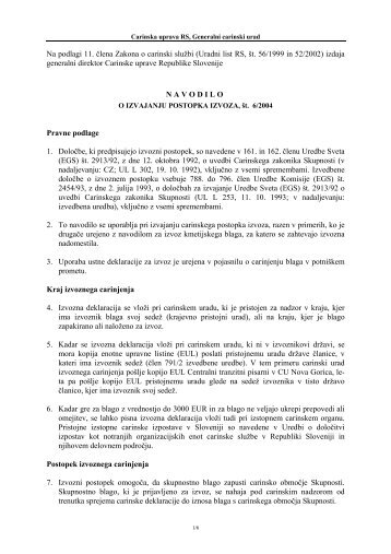Navodilo o izvajanju postopka izvoza - Carinska uprava Republike ...