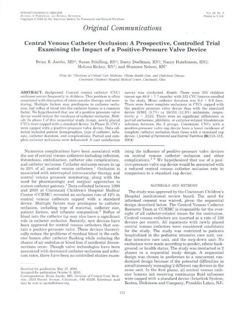 Central Venous Catheter Occlusion - ICU Medical, Inc.