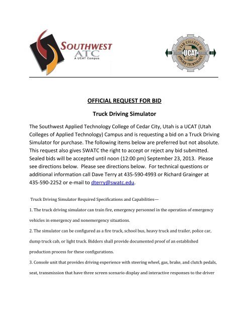 OFFICIAL REQUEST FOR BID Truck Driving Simulator - Southwest ...
