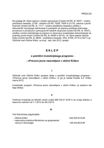 Predlog sklepa o potrditvi investicijskega programa ... - Občina Krško