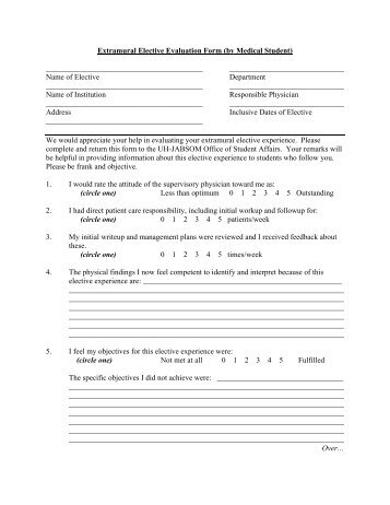 Extramural Elective Evaluation Form