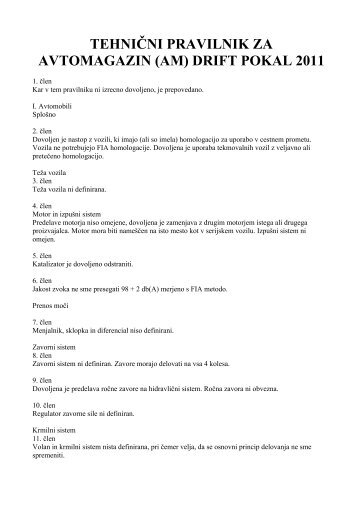 TEHNIČNI PRAVILNIK ZA AVTOMAGAZIN (AM) DRIFT POKAL 2011