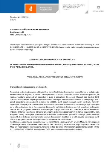 Zahteva za oceno ustavnosti in zakonitosti 45. Älena Odloka o ...