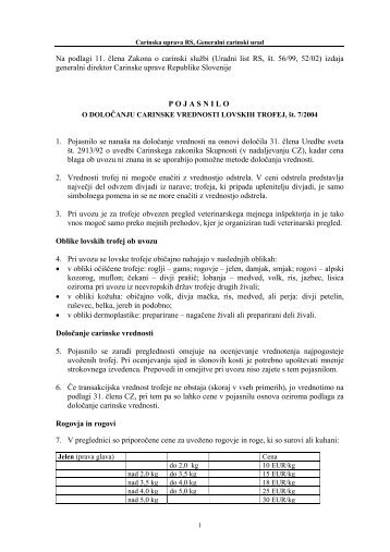Pojasnilo o carinskem vrednotenju lovskih trofej - Carinska uprava ...