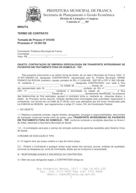 contrato tp TRANSPORTE PACIENTES - Prefeitura de Franca