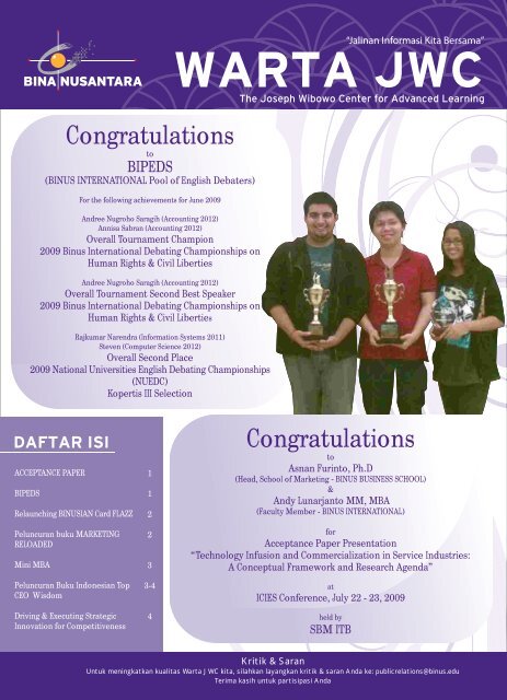 Congratulations Congratulations - binus university