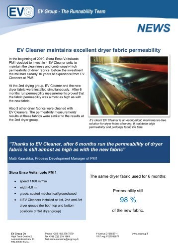 EV Cleaner maintains excellent dryer fabric permeability