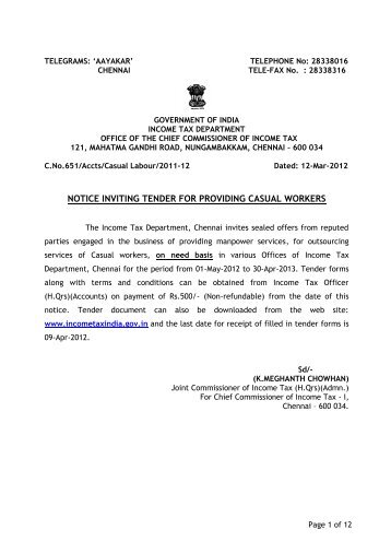 notice inviting tender for providing casual workers - Income Tax ...