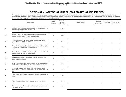 PURCHASING SPECIFICATION - City of Pomona