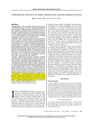 Comparative Efficacy of Insect Repellents Against Mosquito Bites