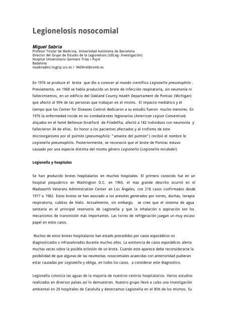 Legionelosis Nosocomial.Guia de PrevenciÃ³n y Control - CRESCA