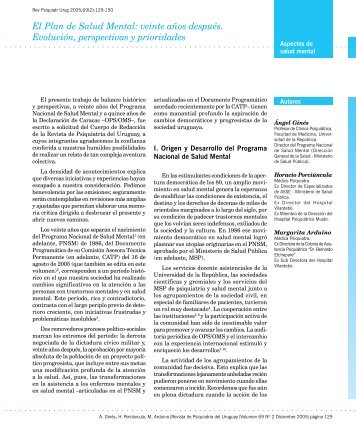 El Plan de Salud Mental - Sociedad de PsiquiatrÃ­a del Uruguay