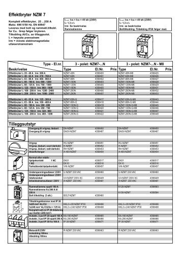 Effektbryter NZM 7 Tilleggsutstyr - Moeller