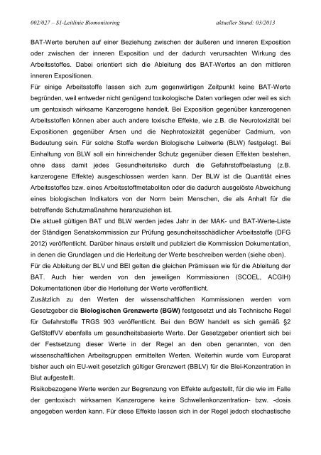 Arbeitsmedizinische Leitlinie â Biomonitoringâ - DGAUM