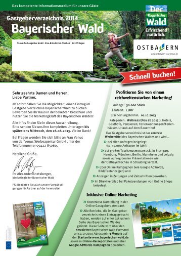 Auftragsformular für Hotels, Gasthöfe, Pensionen - Bayerischer-Wald