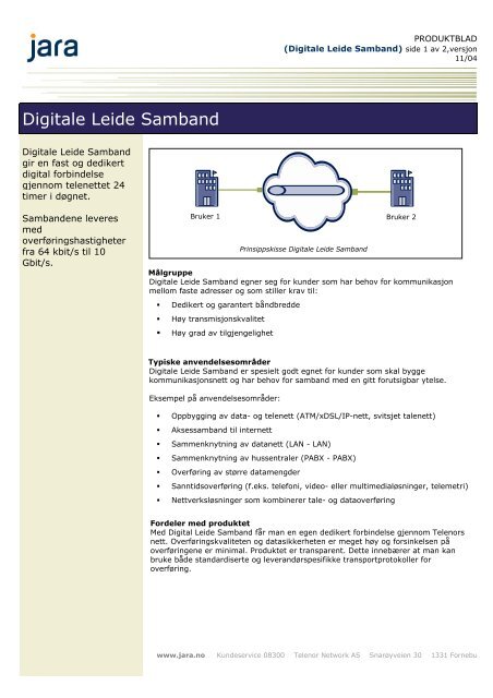 Produktblad Digitale Leide Samband - Jara - Telenor