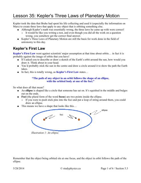 Lesson 35: Kepler's Three Laws of Planetary Motion