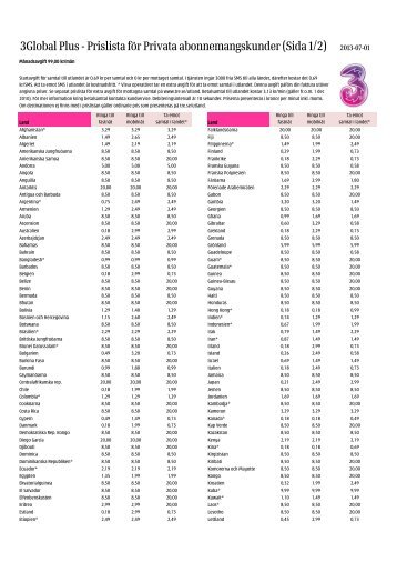 3Global Plus - Prislista för Privata abonnemangskunder ... - Tre.se