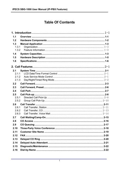 iPECS SBG-1000 User Manual