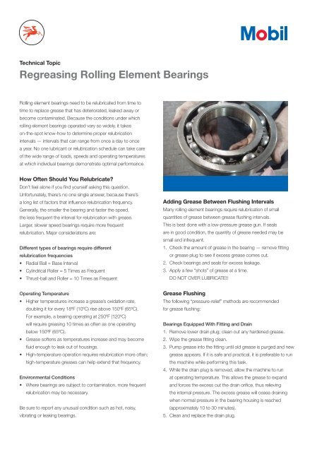 Regreasing Rolling Element Bearings - Mobil™ Industrial Lubricants