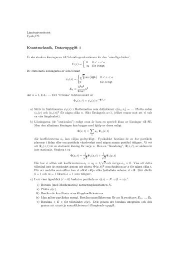 Kvantmekanik, Datoruppgift 1 - LinnÃ©universitetet