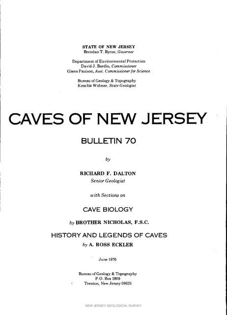 Bulletin 70. Caves of New Jersey, 1976 - State of New Jersey