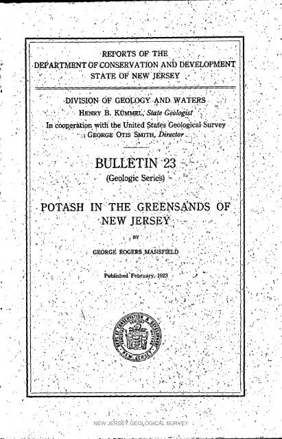 Bulletin 23. Potash in the Greensands of NJ, 1923 - State of New ...