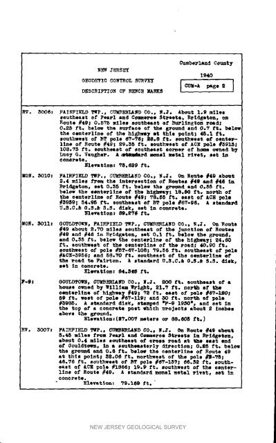 Bulletin 58. NJ Geodetic Control Survey Bench Marks in ...