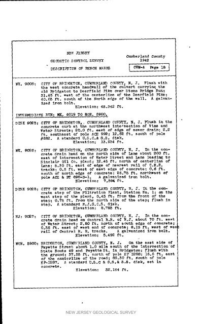 Bulletin 58. NJ Geodetic Control Survey Bench Marks in ...