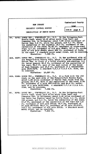 Bulletin 58. NJ Geodetic Control Survey Bench Marks in ...