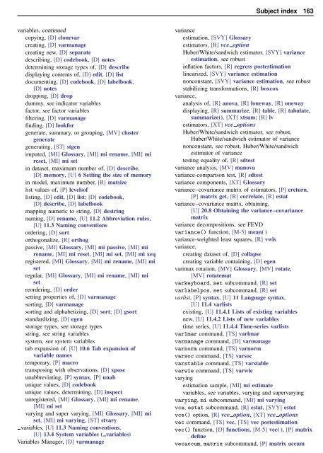 Stata Quick Reference and Index